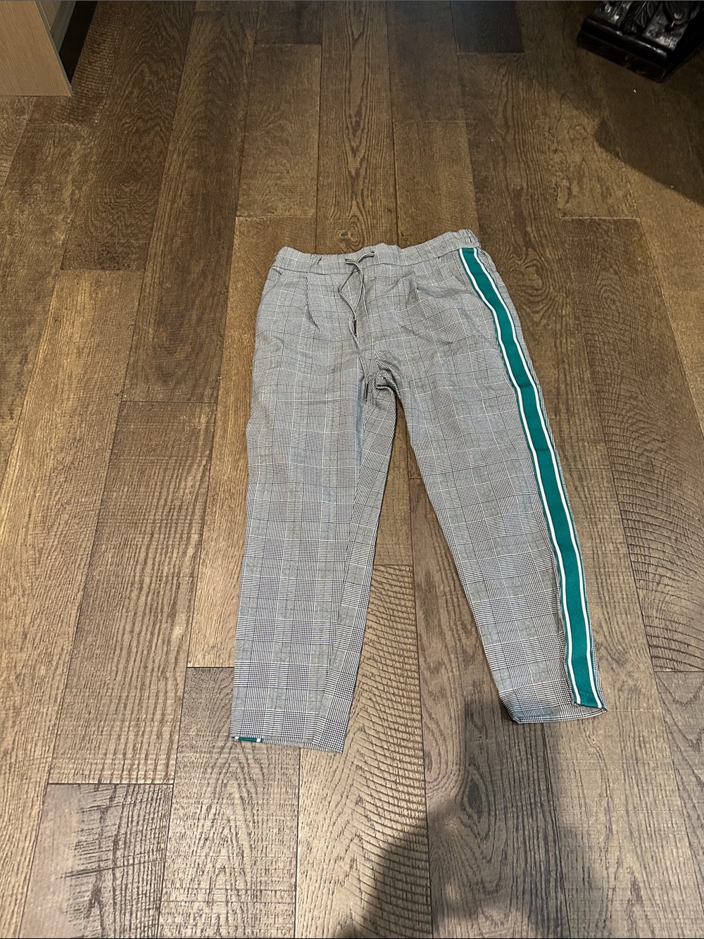 Vero Moda Gray Plaid Chinos with Teal Side Stripe